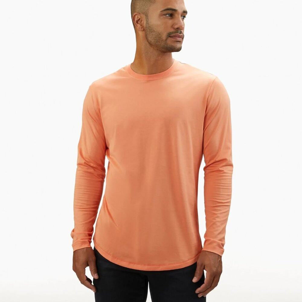 NWOT CUTS CLOTHING Pima Long Sleeve Curve-Hem Tee Orange Medium